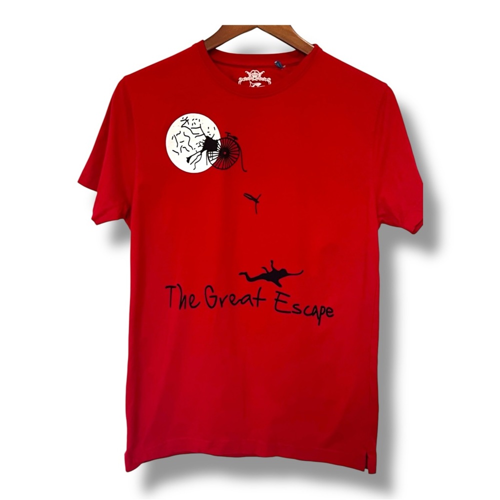 Rage The Great Escape Red Graphic Tee L Cotton Shark Boat Moon Penny Farthing